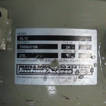 Conair Franklin CS101 MDC-RFK-101 Carousel Dehumidifying Dryer DL12 Hopper 480V