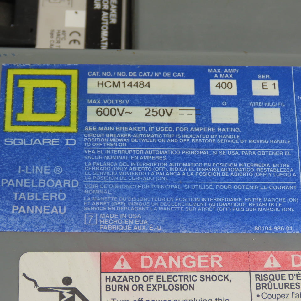 Square D HCM14484 Series E1 HCM 400A I-Line Panel Board 600VAC 3PH 3-Breakers