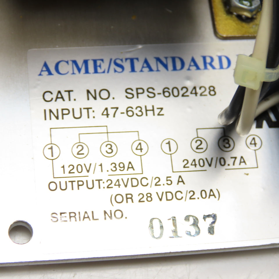 Acme Standard Power SPS-602428 120/240V Primary 24/28VDC Adjustable Power Supply