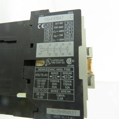 Allen-Bradley 700-F310A7 700F Industrial Control Relay 24V Coil 50/60Hz