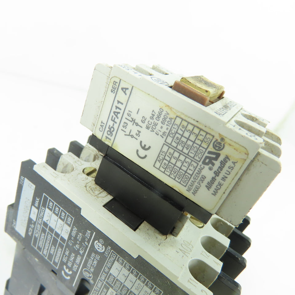 Allen-Bradley 100-A09NKD3 IEC Contactor 24VDC Coil 9A 3-Pole W/ 195-FA11
