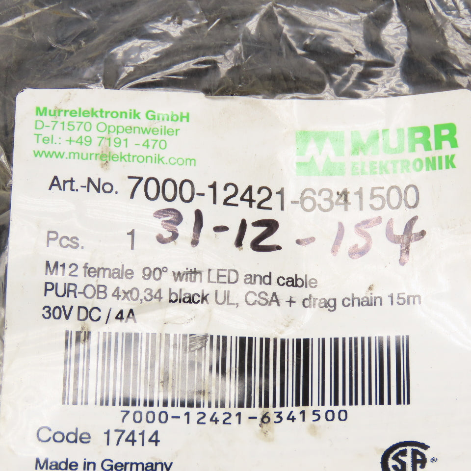 Murr 7000-12421-6341500 M12 Female LED Terminated Flying Lead Cable 15m