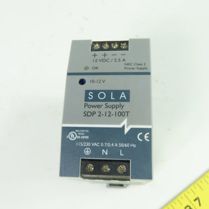 Sola/Hevi-Duty SDP 2-12-100T DIN Rail Power Supply 12VDC 2.5A Out 115/230V In