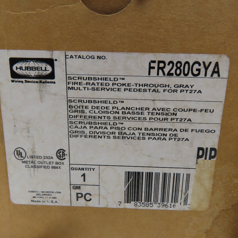 Hubbell FR280GYA Scrubshield Fire Rated Poke Through Multiservice Pedestal