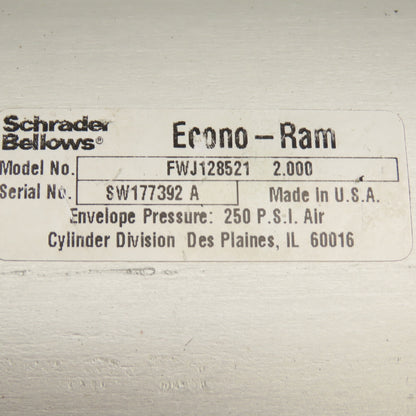 Schrader FWJ128521 2.000 Econo-Ram Pneumatic Cylinder 250 PSI 2" Stroke