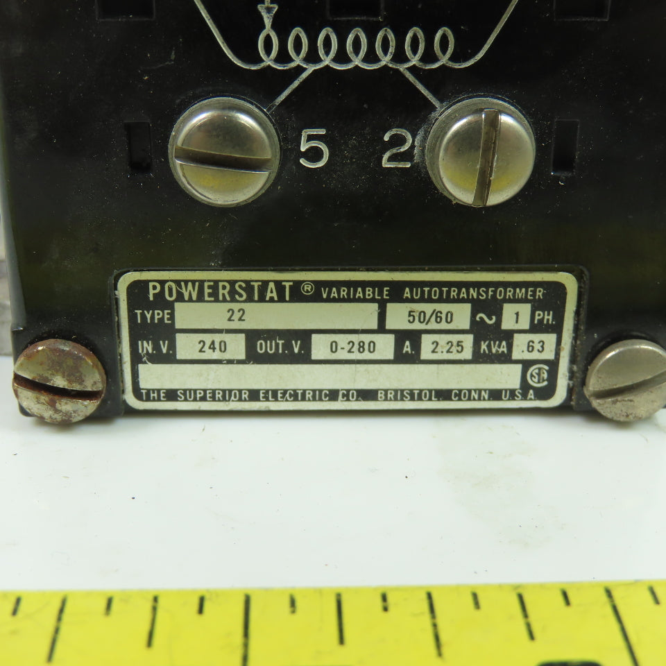 Superior Electric Co. 22 Powerstat Variable Autotransformer 240V 0.63kVA 1Ph