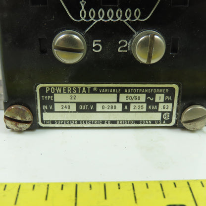 Superior Electric Co. 22 Powerstat Variable Autotransformer 240V 0.63kVA 1Ph
