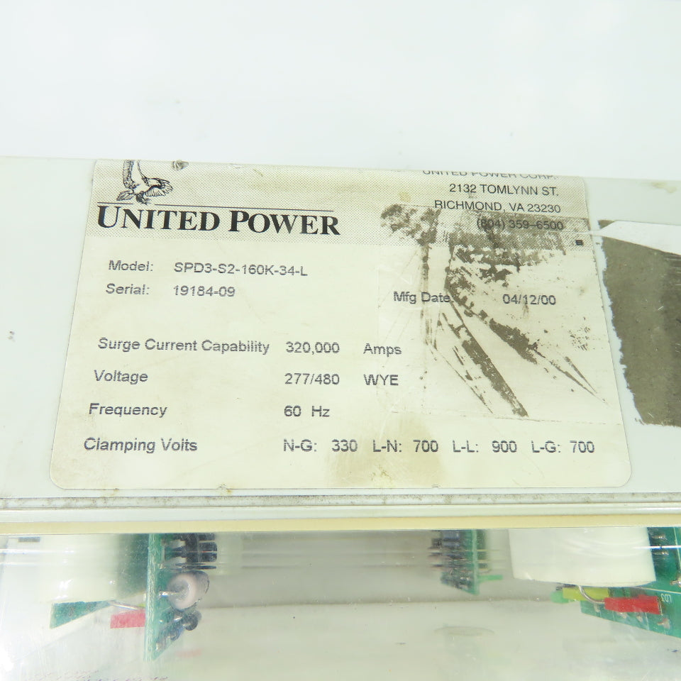 United Power SPD3-S2-160K-34-L Transient Voltage Surge Suppressor 277/480V 320kA
