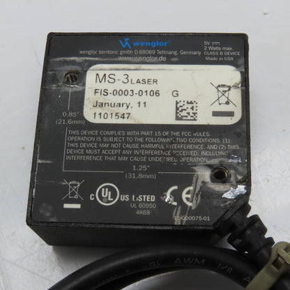 Wenglor FIS-0003-0106 MS-3 5VDC Mini Barcode Raster Scanner