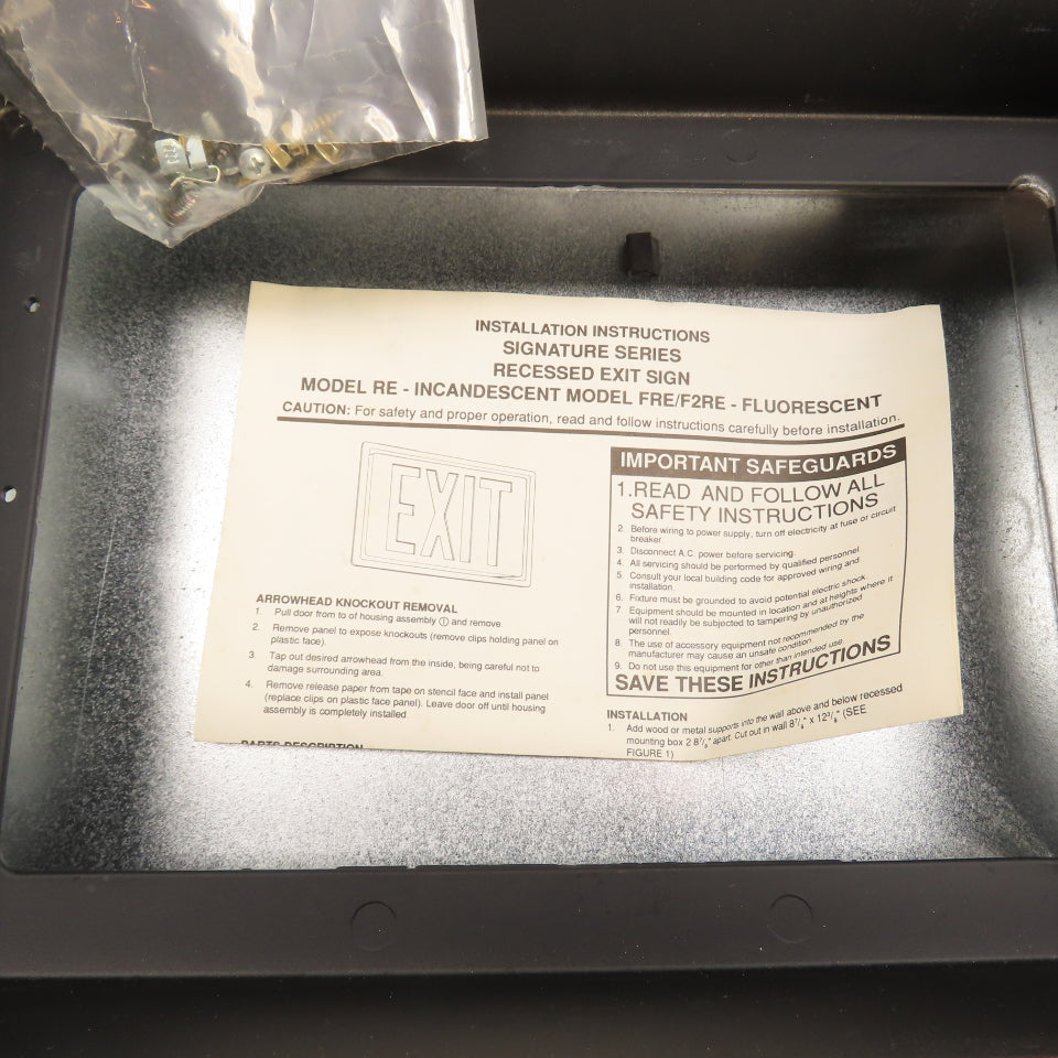 Lithonia F2RE S 1 R 120 Recessed Fluorescent Exit Sign 120V Signature Series