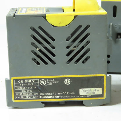 Bussmann OPM-1038R Optima Fuse Holder Module 30A 600V Class CC 3-Pole Lot of 8