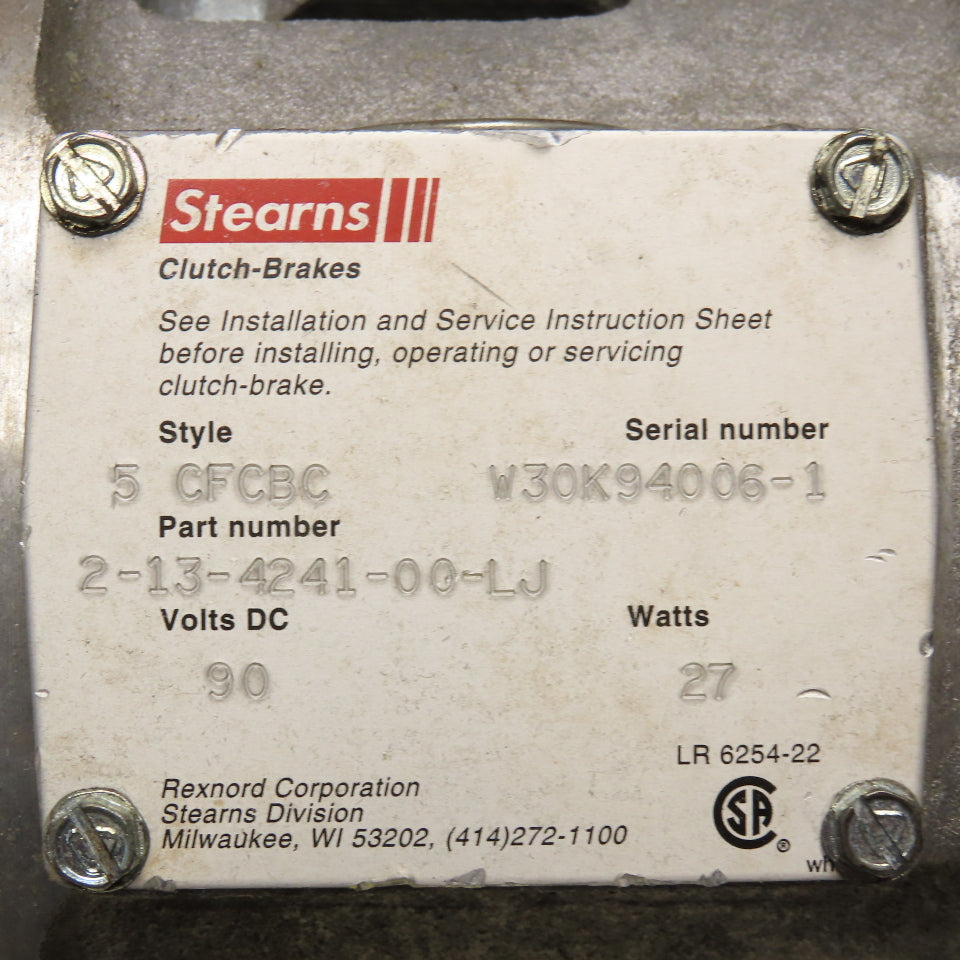 Stearns 2-13-4241-00-LJ Style CFCBC 90V DC 27W Clutch Brake 5/8" Shaft