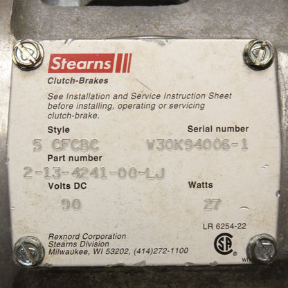 Stearns 2-13-4241-00-LJ Style CFCBC 90V DC 27W Clutch Brake 5/8" Shaft