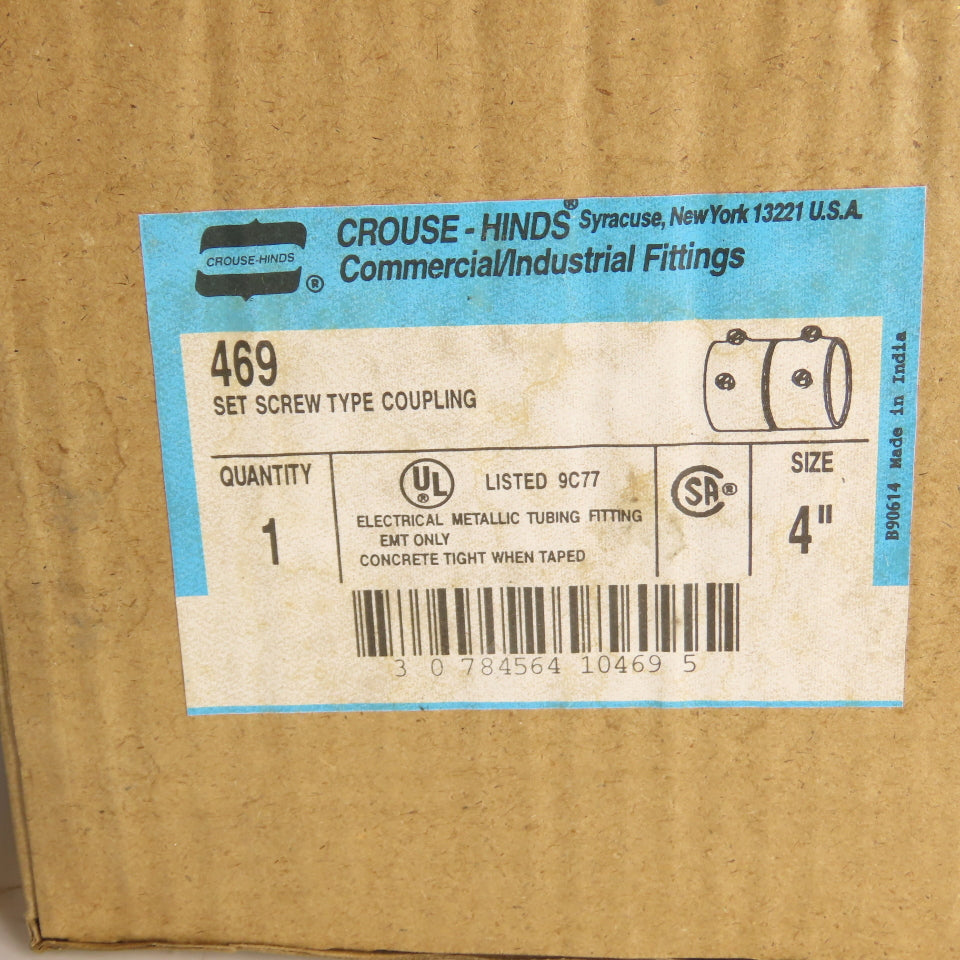 Crouse-Hinds 469 4" EMT Set Screw Type Coupling Lot of 4