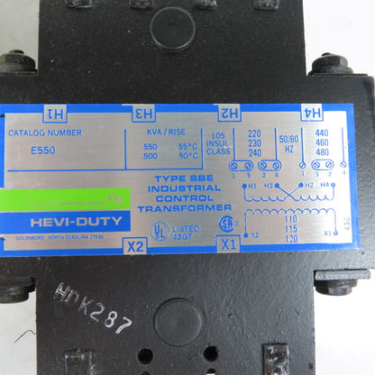 Hevi-Duty E550 .550KVA Control Transformer Type SBE Pri 220-480V Sec 110-120V