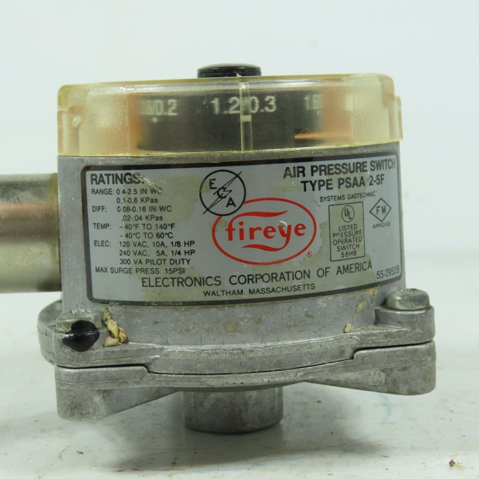 Fireye PSAA 2-5F Air Pressure Switch 0.4-2.5 IN WC Range 120/240VAC