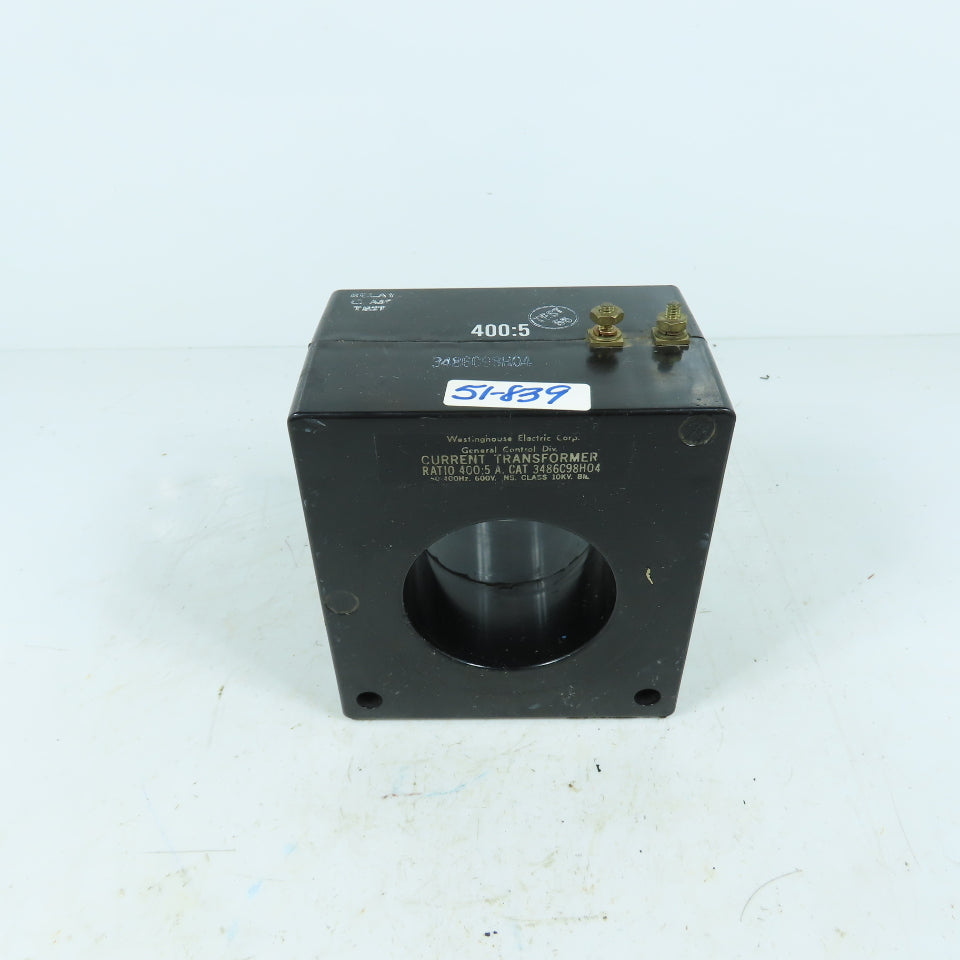 Westinghouse 3486C98H04 Current Transformer 400:5 Ratio 600V 50-400Hz