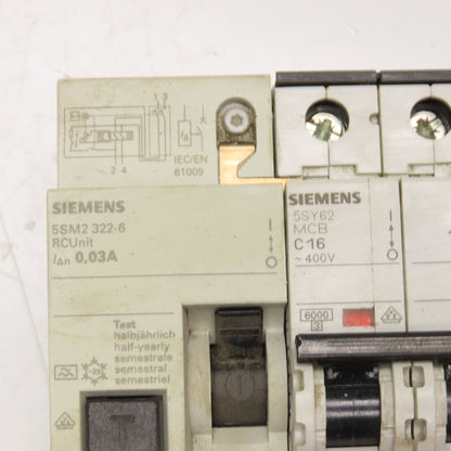Siemens 5SM2 322-6 5SY62 400V 2 Pole Circuit Breaker 0.03A RC Unit