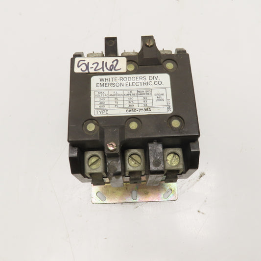 White Rodgers 8A50-753E1 600V 75FLA Max Contactor 24V AC 50/60Hz Coil