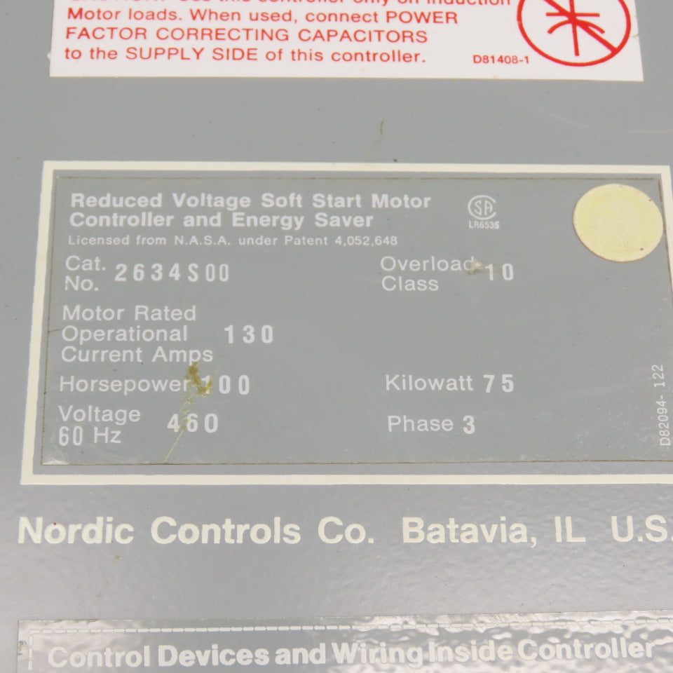 Nordic Controls 2634S00 Reduced Voltage Soft Start Motor Controller 100HP 460V