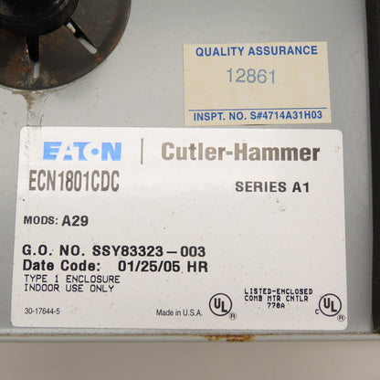 Cutler-Hammer ECN1801CDC Combination Motor Starter NEMA Size 0 Fusible 18A