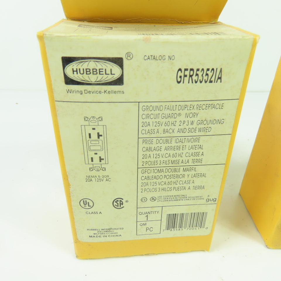Hubbell GFR5352IA Ground Fault Duplex Receptacle 20A 125V Ivory Lot Of 2