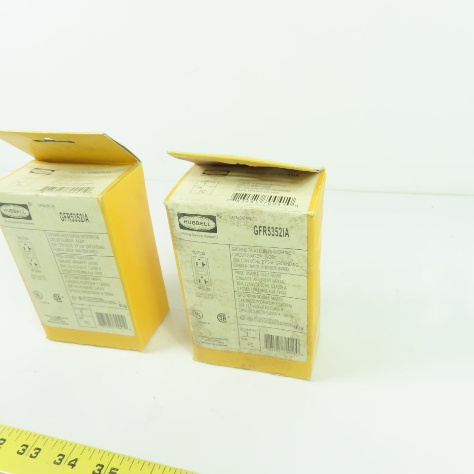 Hubbell GFR5352IA Ground Fault Duplex Receptacle 20A 125V Ivory Lot Of 2