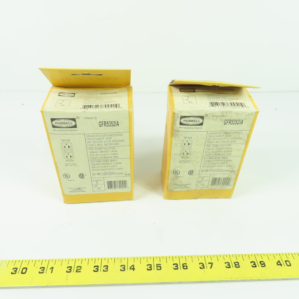 Hubbell GFR5352IA Ground Fault Duplex Receptacle 20A 125V Ivory Lot Of 2