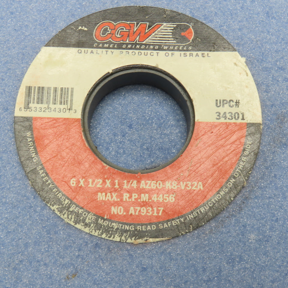 CGW 34301 6" x 1/2" x 1-1/4" Grinding Wheel AZ60-K8-V32A Aluminum Oxide Lot Of 2