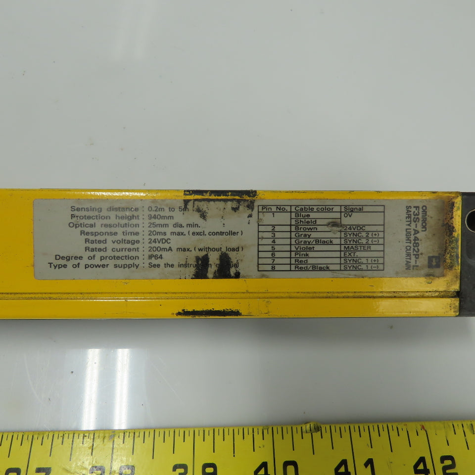 Omron F3S-A482P-L Safety Light Curtain Receiver 940mm Protection Height