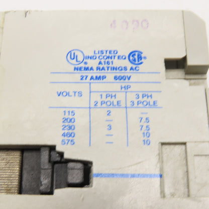 Cutler Hammer CN15DN3 Size 1 Starter 274A 10Hp 600V Max 110/102V Coil
