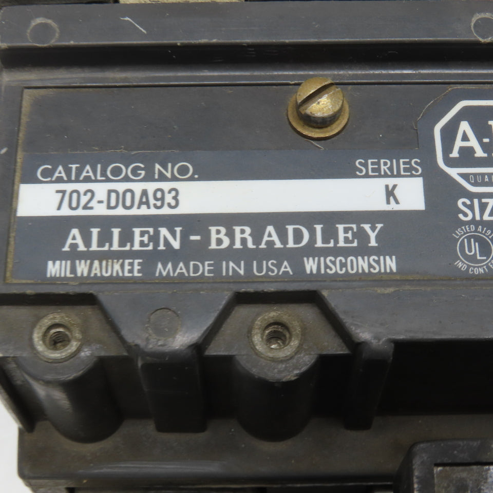 Allen Bradley 702-DOA93 Size 3 Contactor Starter 600V 50Hp 220/240V Coil