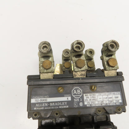 Allen Bradley 702-DOA93 Size 3 Contactor Starter 600V 50Hp 220/240V Coil