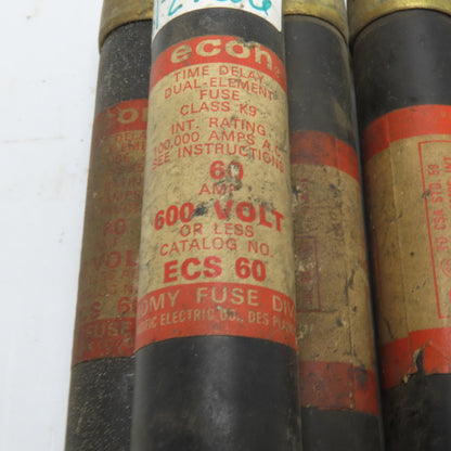 Economy Fuse ECS 60 600V 60A Class K9 Fuse Time Delay Dual Element Lot Of 5