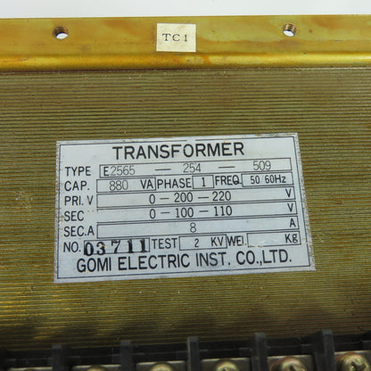 Gomi E2565-254-509 880VA 1Ph Industrial Control Transformer 200/220V to 100/110V