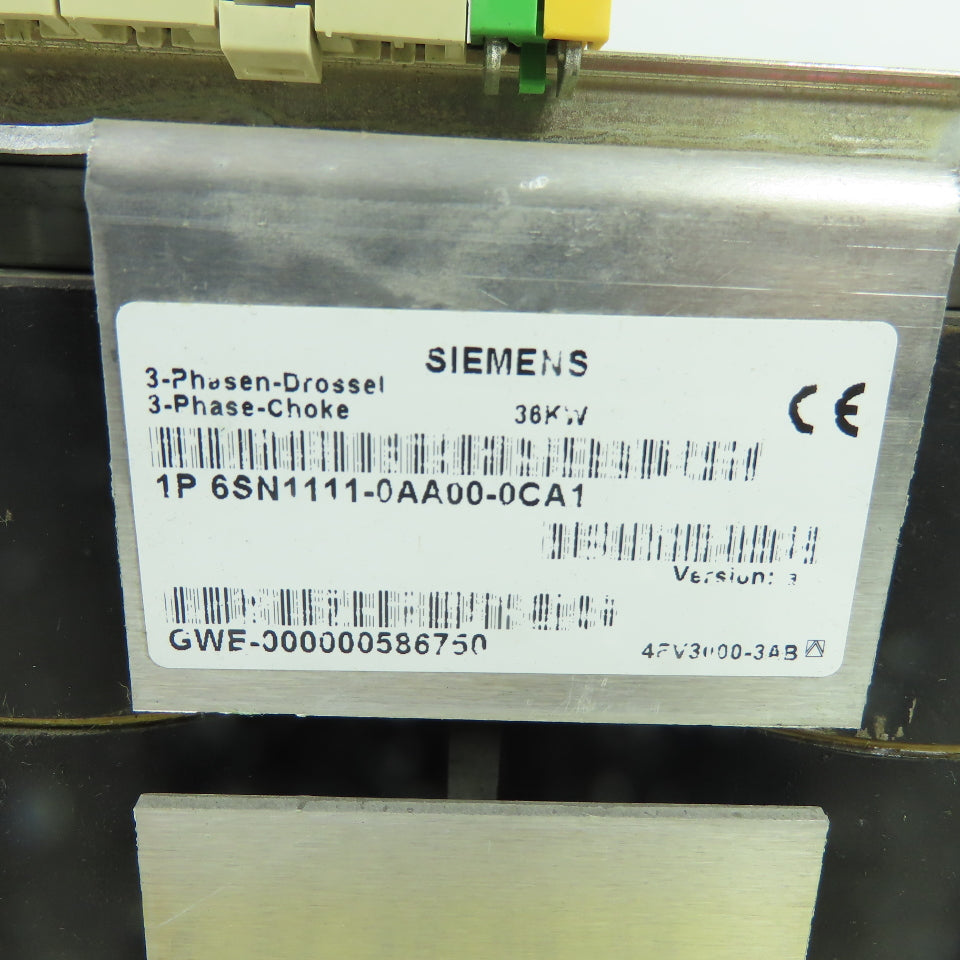 Siemens 6SN1111-0AA00-0CA1 36kW 3-Phase Line Reactor