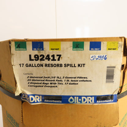 Oil-Dri L92417 17 Gallon Resorb Spill Kit Universal Socks Pillows Pads