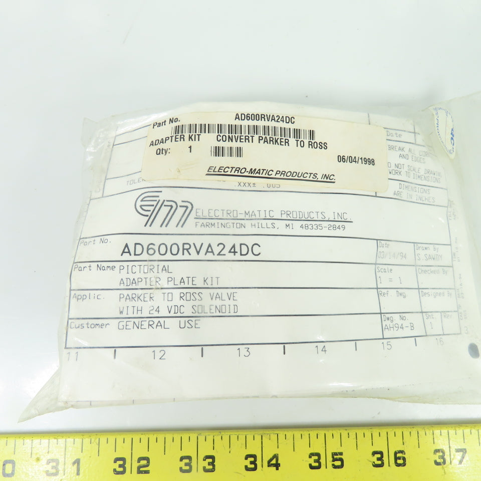 Electro-Matic Products, Inc. AD600RVA24DC Pictorial Adapter Plate Kit Coil 24VDC