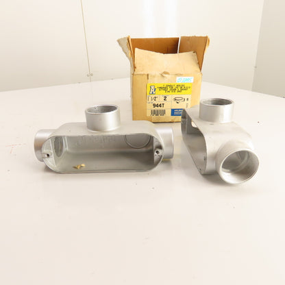 Arlington 944T 1-1/2" Threaded T Conduit Body Zinc Die Cast Lot of 2