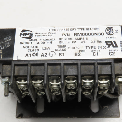 Hammond Power RM0008N30 3.00mH 60Hz 8A Class 1.2kV Three Phase Reactor