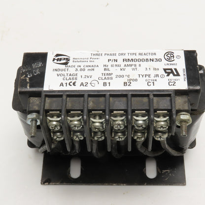 Hammond Power RM0008N30 3.00mH 60Hz 8A Class 1.2kV Three Phase Reactor