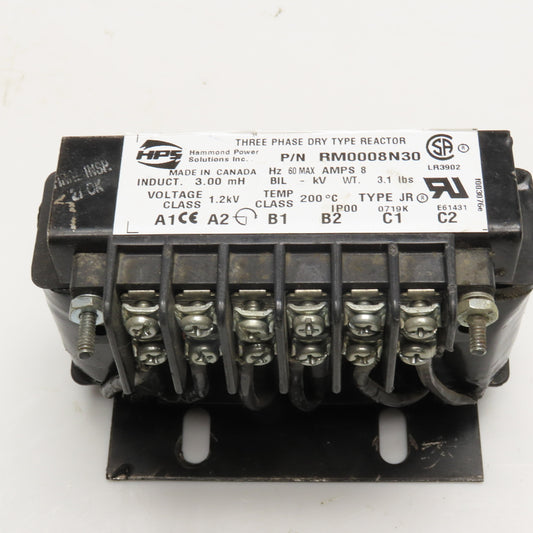 Hammond Power RM0008N30 3.00mH 60Hz 8A Class 1.2kV Three Phase Reactor