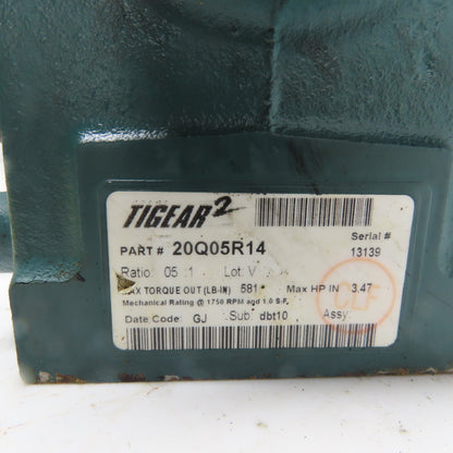 Dodge 20Q05R14 Tigear-2 Speed Reducer 5:1 Ratio 3.47HP 350RPM Output