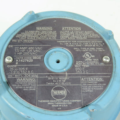 Thermon E7-25325 Explosion Proof Thermostat 22A 480VAC 25-325F NEMA 4X