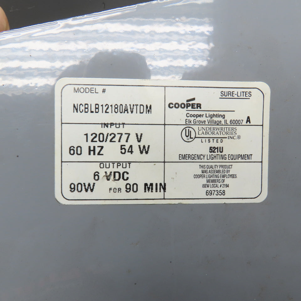 Cooper NCBLB12180AVTDM Sure Lites Emergency Lighting Battery Back Up No Battery