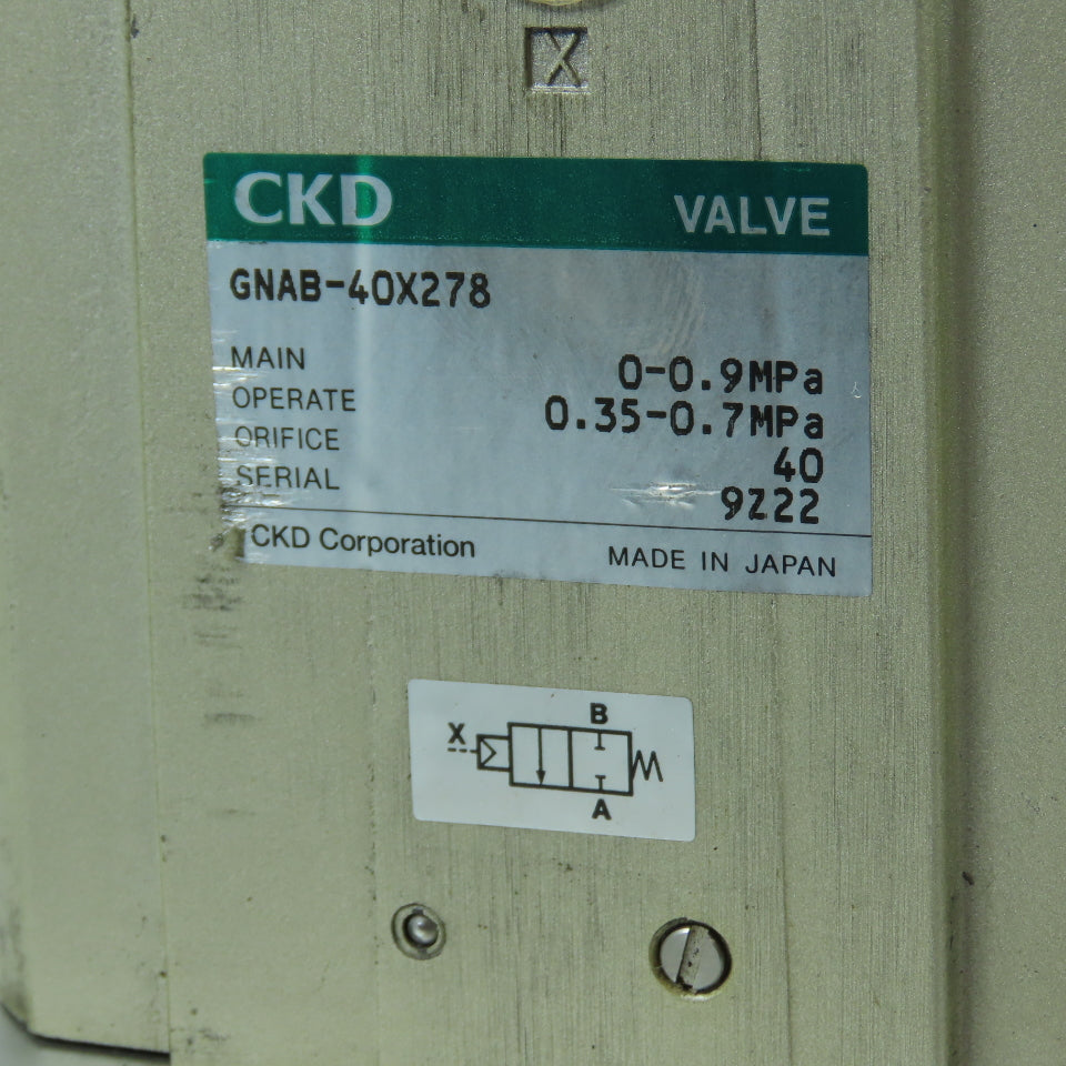 CKD GNAB-40X278 High Vacuum Pneumatic Valve 40mm Orifice 0-0.9MPa Main Pressure