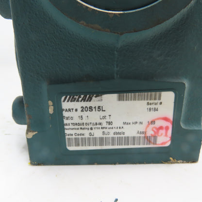 Dodge Tigear 20S15L 15:1 Ratio Gear Reducer 790 lb-in Torque 116.66RPM Output