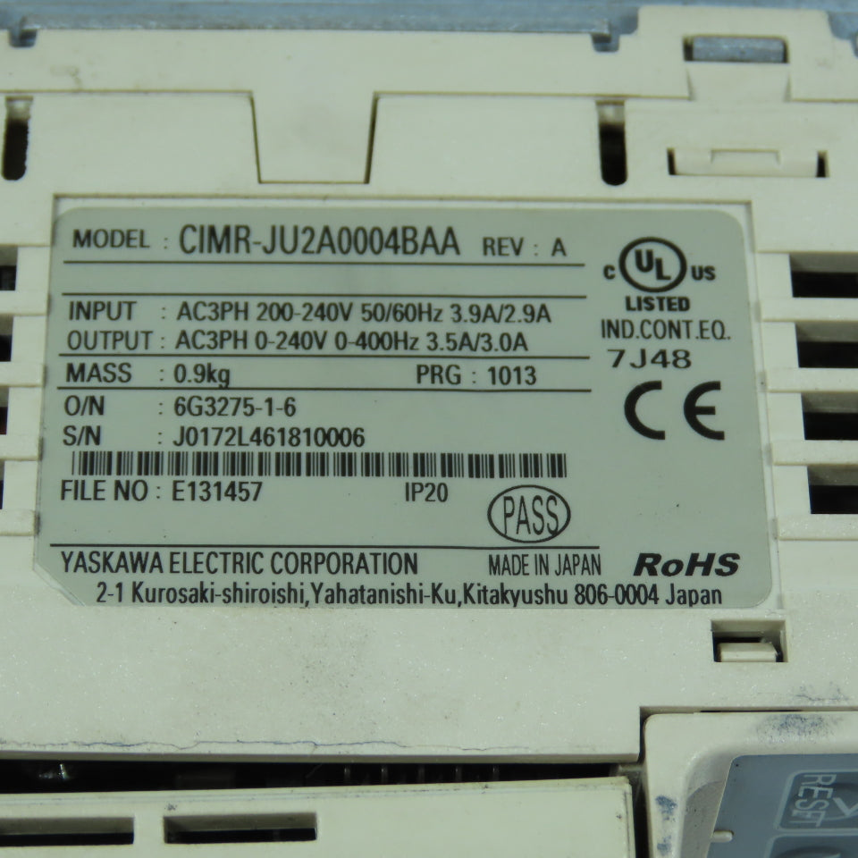 Yaskawa CIMR-JU2A0004BAA J1000 Series Variable Frequency Drive 200-240V 3Ph 3.5A