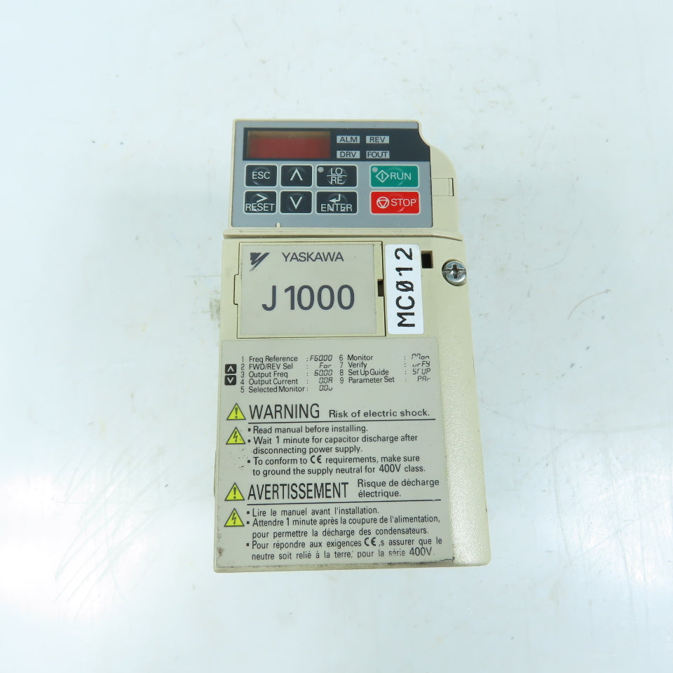 Yaskawa CIMR-JU2A0004BAA J1000 Series Variable Frequency Drive 200-240V 3Ph 3.5A