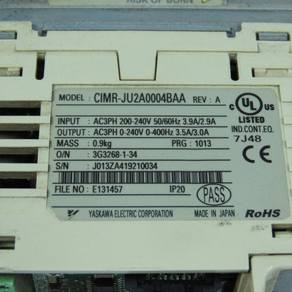 Yaskawa CIMR-JU2A0004BAA J1000 AC Variable Frequency Drive Inverter 3Ph 200-240V